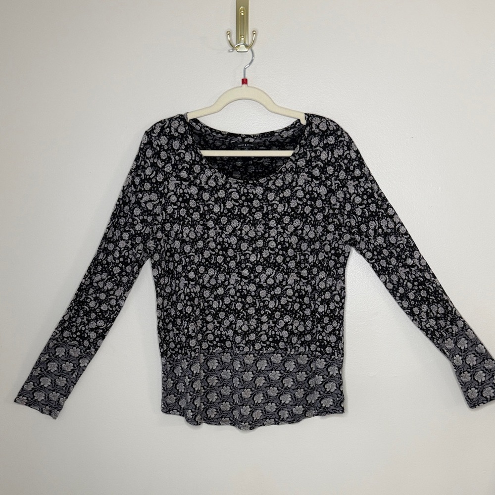 Lucky Brand Cotton Modal Blend Black and Gray Floral Long Sleeve Top Size Large